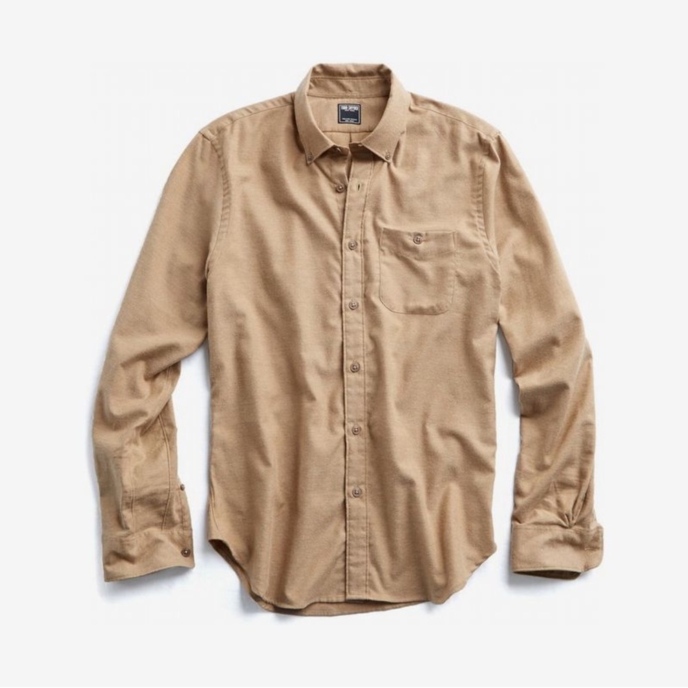 Todd Snyder Brushed Cotton Cashmere Twill Shirt in Camel size small